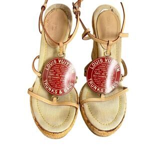 RARE LOUIS VUITTON SANDLAS TRUNK COLLECTION ESPADRILLE WEDGE SANDALS 8/38‎